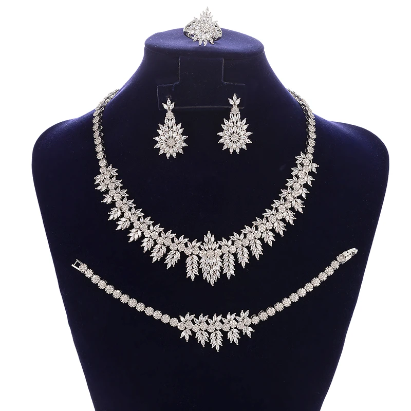 

Jewelry Set HADIYANA Gorgeous Ladies Wedding Engagement Necklace Earrings Ring and Bracelet Set Zircon CN1856 Women Accessories