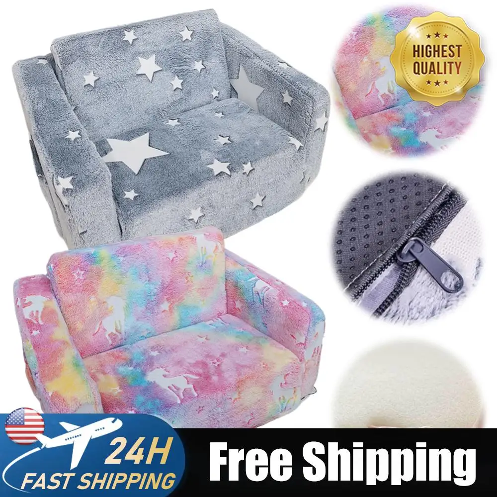 

Comfy Toddler Chair Folding Out Glow in The Dark Extra Soft Open Couch Star Glow in The Dark Toddler Couch for Playroom Bedroom