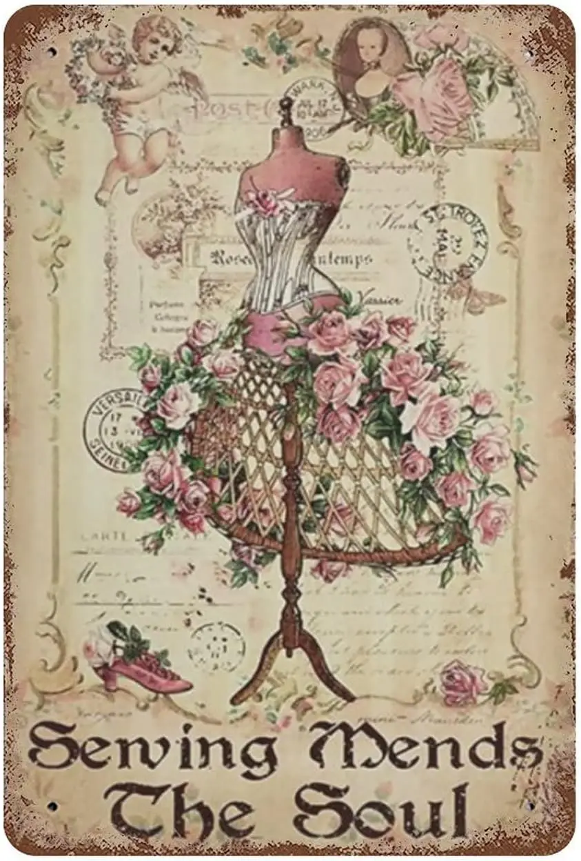 Y1,Vintage Retro Floral Dress Metal Tin Sign Sewing Heal Poster Iron Painting Wall Decor Gift Cafe Bar Club Home Living Room Wal