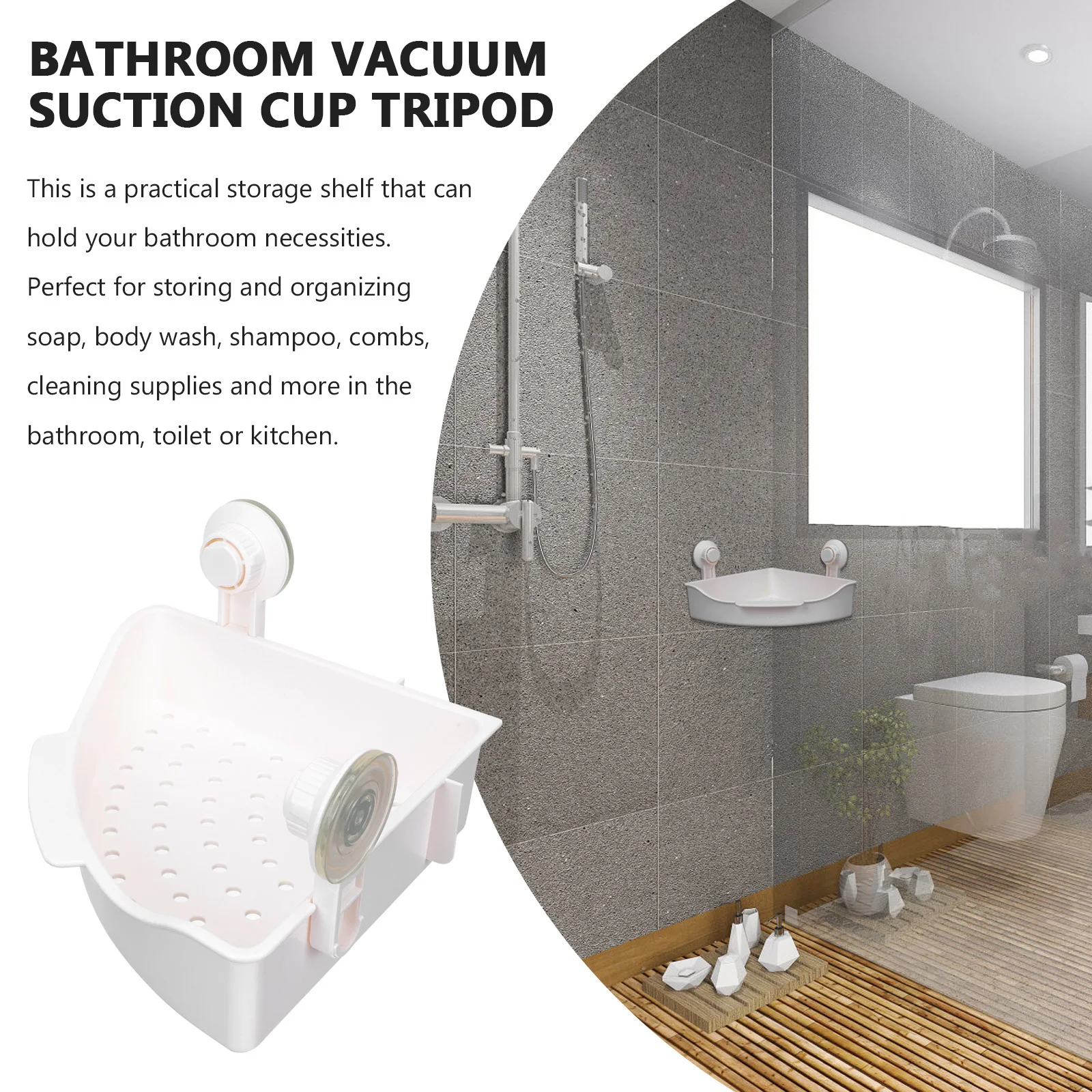 

1Set Bathroom Suction Cup Storage Shelf Vacuum Tripod Corner Rack Large Capacity Non-Punching Waterproof Bathroom Organizer Rack