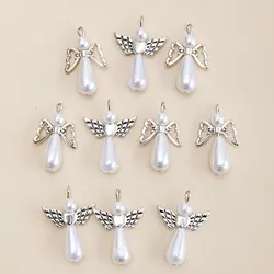 20Pcs Mixed Colors Angel Heart Charms Wing Pendants Artificial Pearl Beads Lovely Charm for DIY Necklace Jewelry Accessories