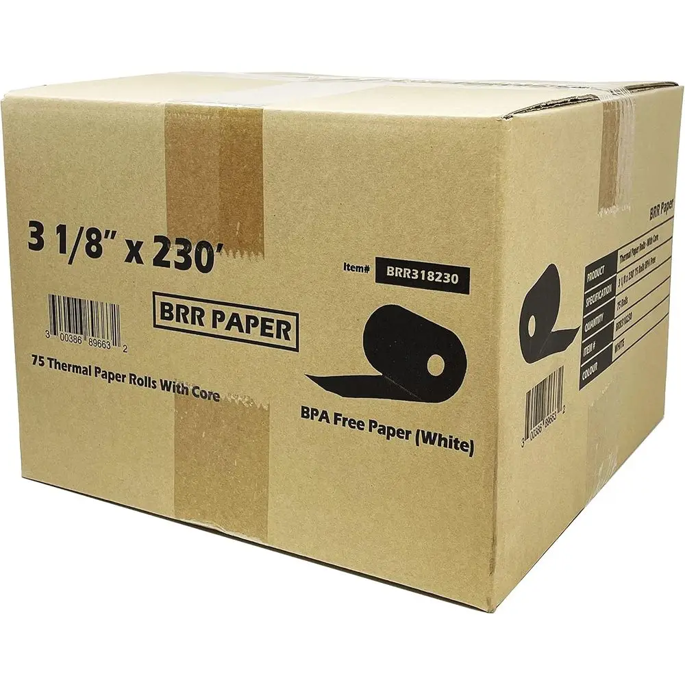 

Thermal Receipt Paper Rolls, 75 Rolls, 55 GSM, 3 1/8 x 230mm, Compatible with Various POS Printers