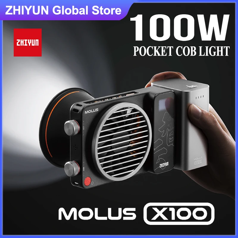 Zhiyun MOLUS X100 Pocket Cob Light LED Light 100W 2700-6500K for Studio Photography Lamp with APP Control for Youtube/Tiktok