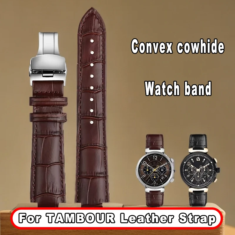 Raised Watch strap For Louis Vuitton LV Tambour Series Q1121 Q114k Men Watchbands 21×12MM Men and Women Cowhide Leather Bracelet