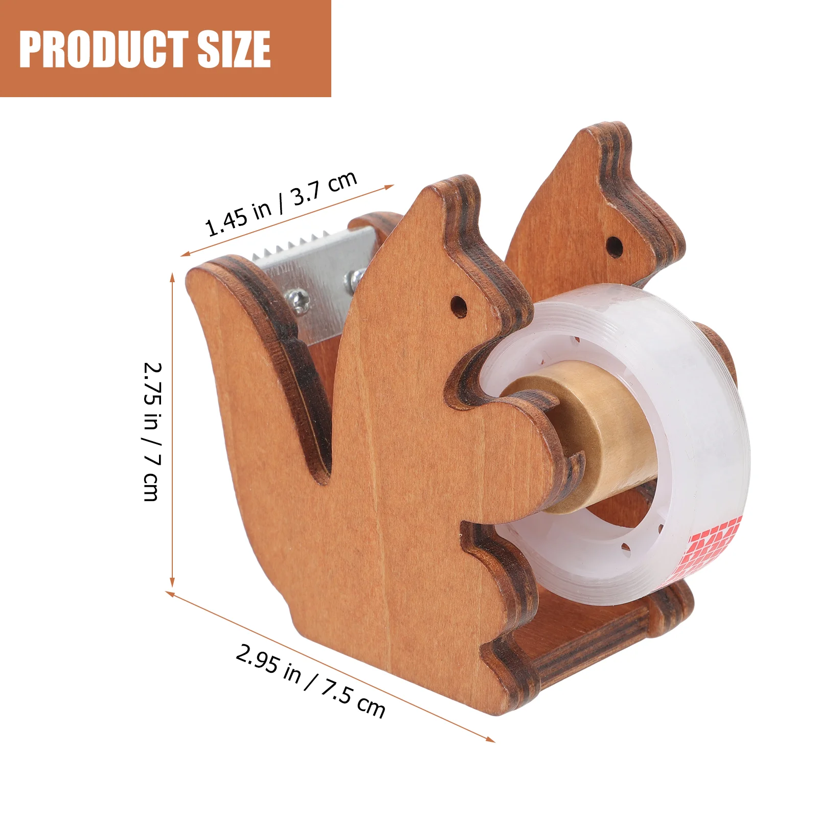 Adhesive Tape Child Office Decor Squirrel Dispenser Holder Cute 75x7cm Wooden Metal Dispensers