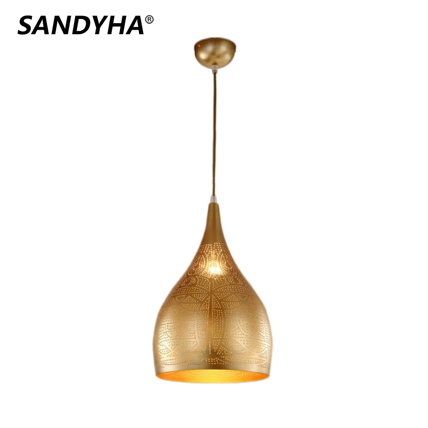 SANDYHA Modern Led Pendan Light Arabian Style Hanging Iron Gold Black Chandelier Restaurant Dining Bedroom Decor Indoor Lamp E27