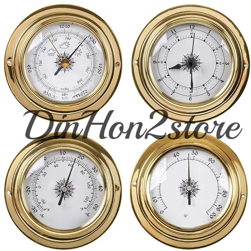 115Mm Copper Shell Marine Barometer Atmospheric Pressure Gauge Thermohygrometer Clock 4-piece Set
