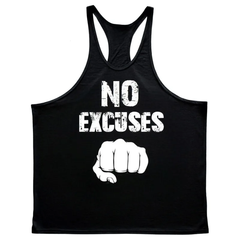 Men’s Summer Gym Tank Tops 100％ Cotton Breathable I-shaped Vest No Excuses Print Male Outdoor Sleeveless Swearshirt Fitness Tops