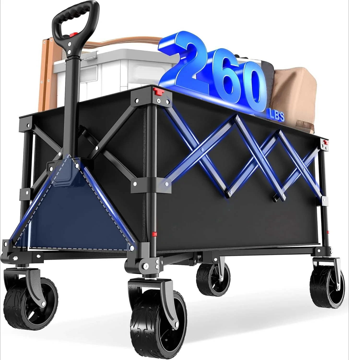 

Collapsible Folding Wagon, Outdoor Utility Grocery Large Wagon Cart Heavy Duty Foldable with Silent Universal Wheels