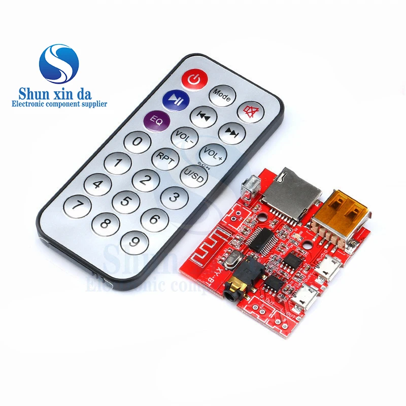 3W Car Bluetooth 4.1 MP3 WAV Decoding Board Speaker Amplifier Audio Receiver Module Support USB/TF/U-DISK/IR Remote Control Red
