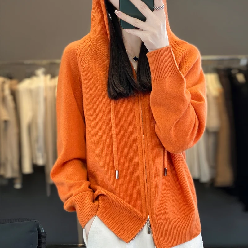 Autumn Winter Cashmere Sweater Women\'s Hooded cardigan Fashion Loose Casual Sweater Women\'s Thickened Top Coat Korean Version