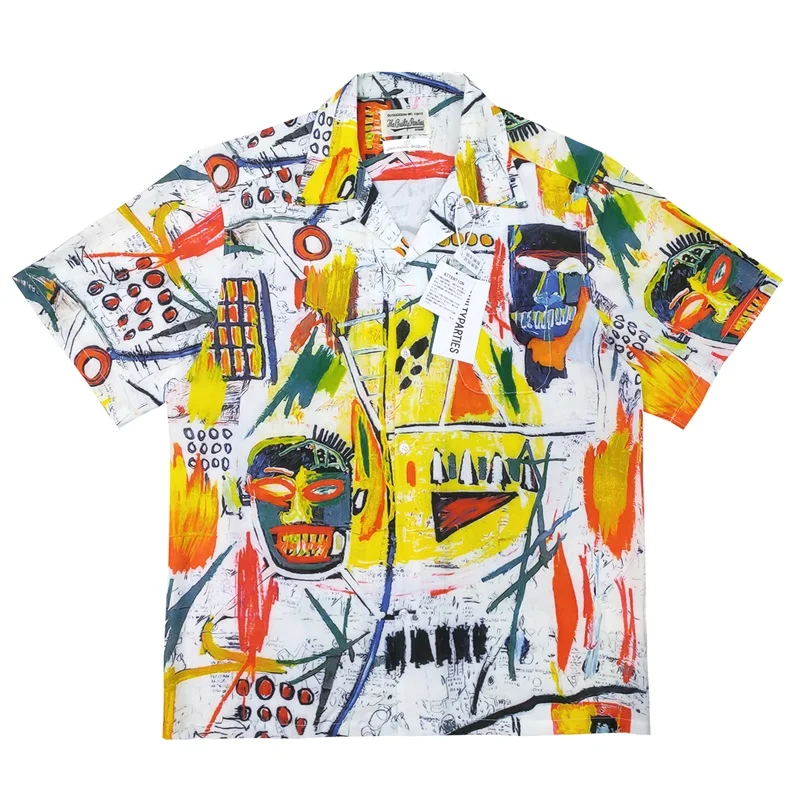 Multicolour New WACKO MARIA Shirt High Street Full Print Vintage Short Sleeve Shirt Cuban Collar Mens Womens Hawaii Shirt