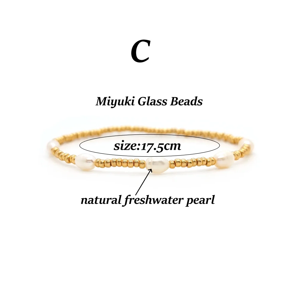 Vlen Miyuki Bracelets Natural Pearl Bracelet for Women 18 K Gold Plated Glass Beads Stretch Pulseras Boho Jewelry Accessories