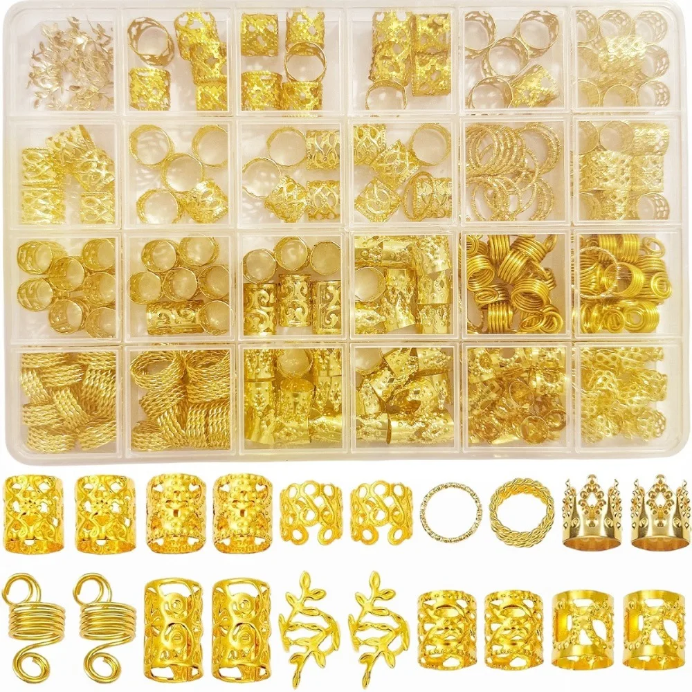

DIY Long Hair Braids Decor 220 Pcs Large Dreadlock Wig Accessories Metal Charms Hair Extension Rings Braiding Set for Women Men