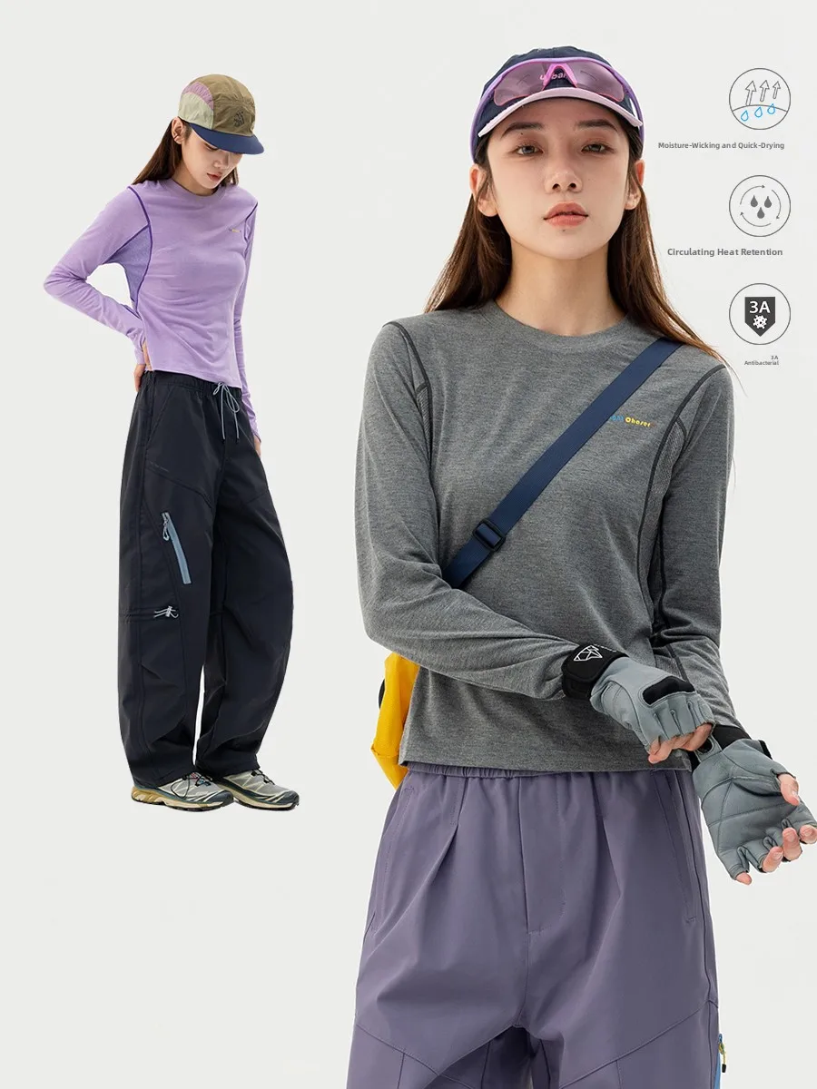 Women's Knitted Slim Fit Long Sleeve T-Shirt Outdoor Sports Running Training Elastic Snowflake Design Quick Dry Antibacterial