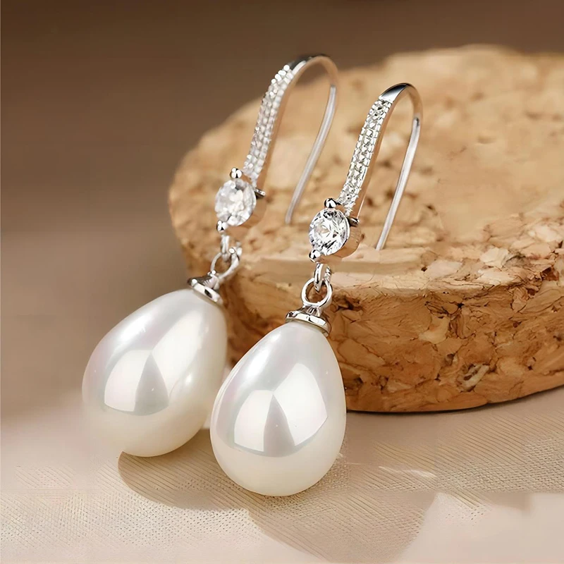 Fashion Water Drop Pearl Zircon Dangle Earrings for Women Bridesmaid Wedding Jewelry