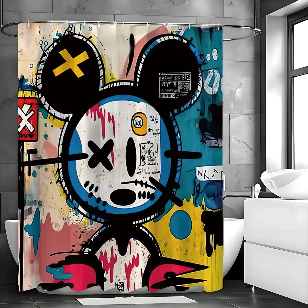 

Funny Doodle Mickey Shower Curtain, Bathroom Decorative Shower Curtain, Waterproof Shower Curtain with Hooks