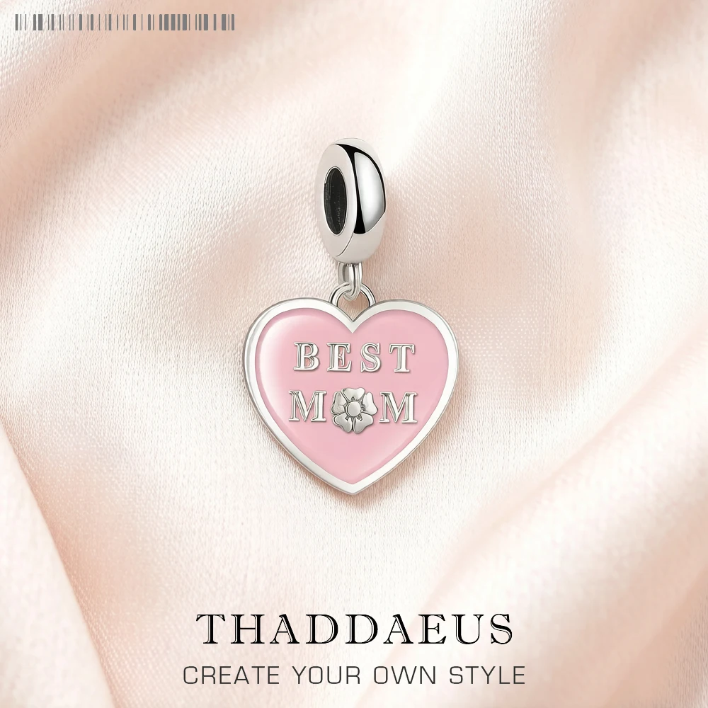 

Pink Heart with Best Mom 925 Sterling Silver Dangle Charm Pendant Women Classic Mother Day Gift Fine Jewelry