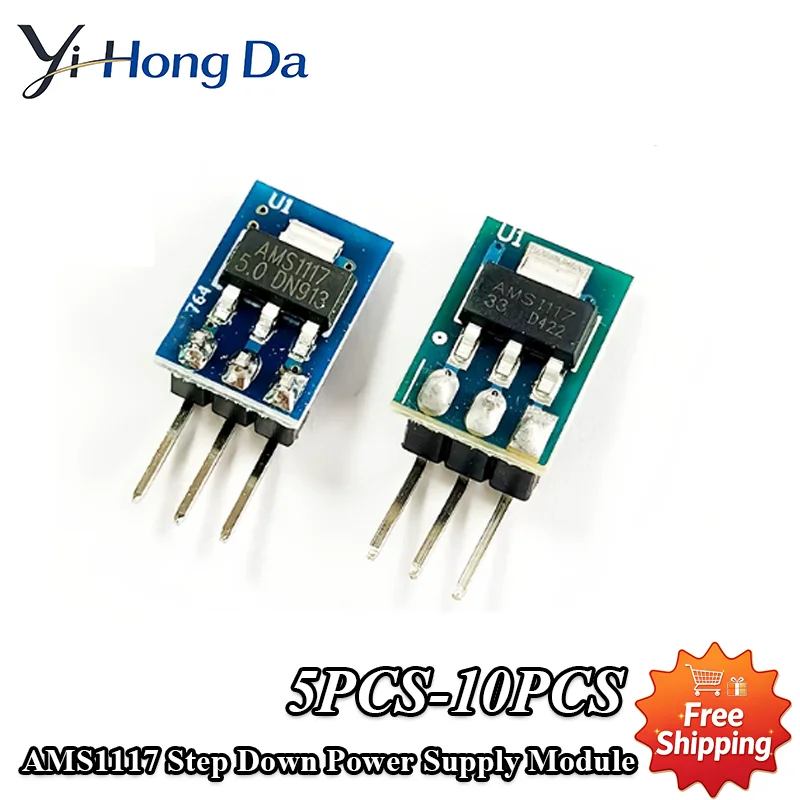 1/5/10PCS 3 Pins AMS1117 DC4.5V-7V 3.3V DC6V-12V To 5V Voltage Regulator DC-DC Step Down Power Supply Buck Module 800Ma