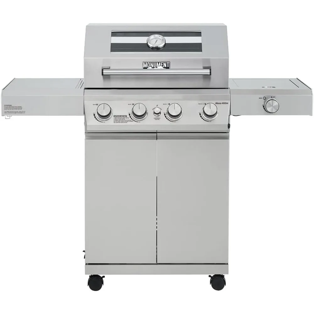 

Larger 4-Burner Propane Gas Grills bbq Stainless Steel Heavy-Duty Cabinet Style with LED Controls Side Burner Mesa 400m