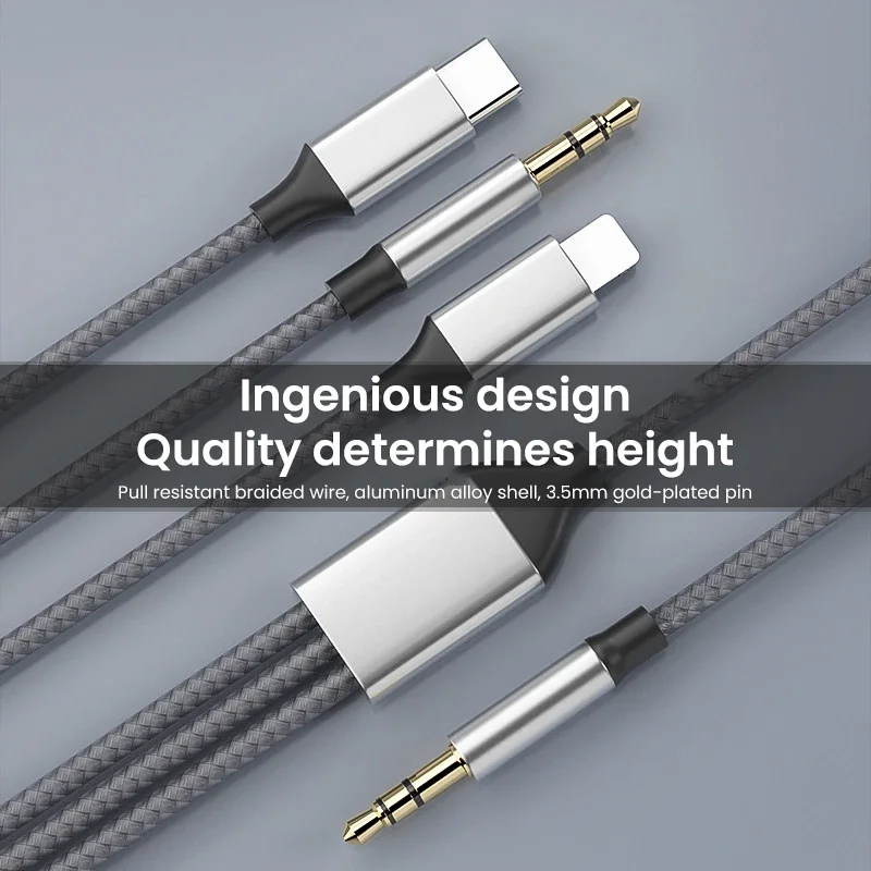 3.5mm/8Pin/Type C 3in1 3.5mm Jack Aux Cable For iPhone iPad Tablet Car Speaker Headphone Audio Adapter for Huawei Samsung Xiaomi