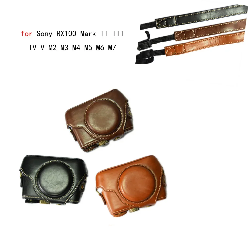 PU Leather Case Cover for RX100 Mark II III IV V M2 M3 M4 M5 M6 M7 with Screw Buttom Case Strap Shoulder Bag