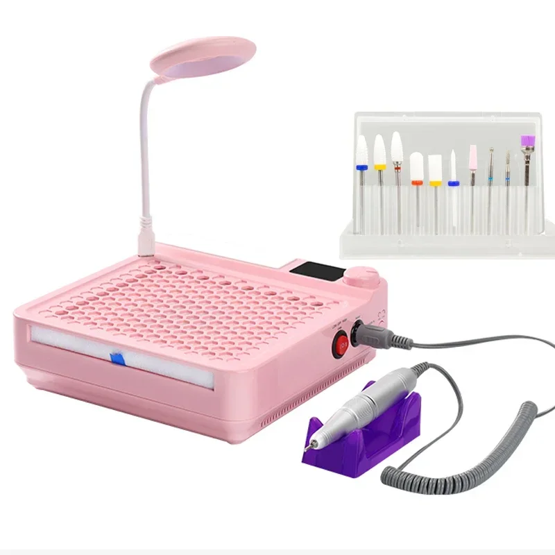 

3 In 1 98W Nail Vacuum Dust Suction Collector Cleaner with LED Lamp Nail Drill Pen Manicure Machine Bits for Gel Polish Removing