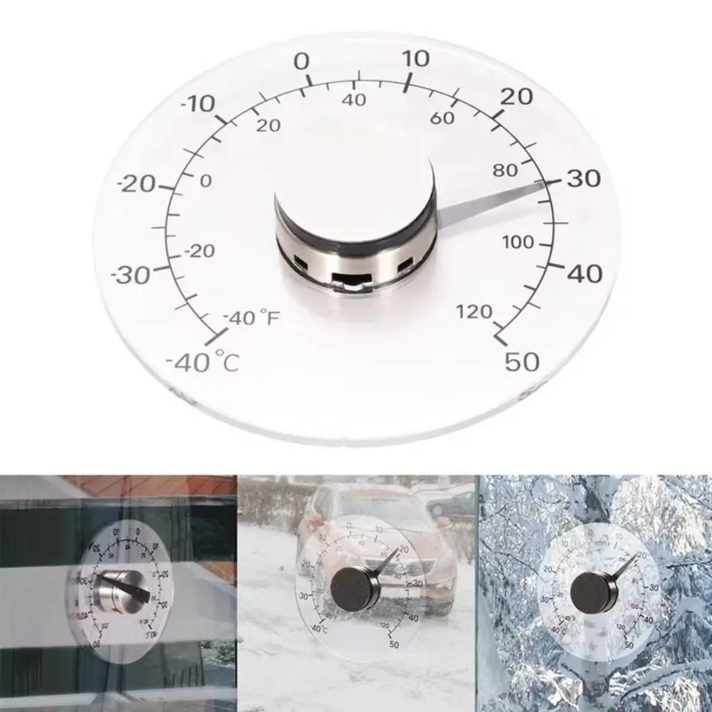 Waterproof Window Thermometer Clear Weather Tool Thermometer Clock Acrylic Stainless Steel Pointer Outdoor Temperature Meter