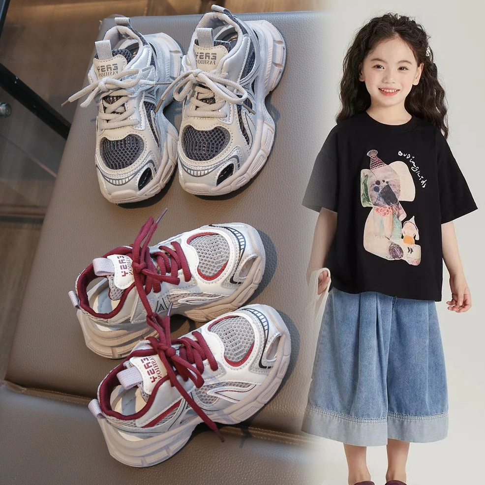 

New Boys Girls Sports Sandals Thick Soft Sole Children Sandals Mesh Breathable 2025 New Fashion Kids Sports Sandalsfor Students
