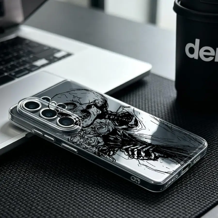 Detailed Skull Sketch Print Case for Samsung Galaxy S26 S22 FE S24 S23 Ultra S21 S25 Edge S20 Plus Note 20 Ultra 10 Phone Cover