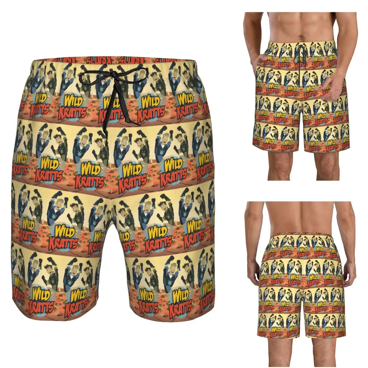 Pattern Logo Wild Kratts Trunks Beach Board Shorts Casual Quick Dry Swimming Summer Men Pants