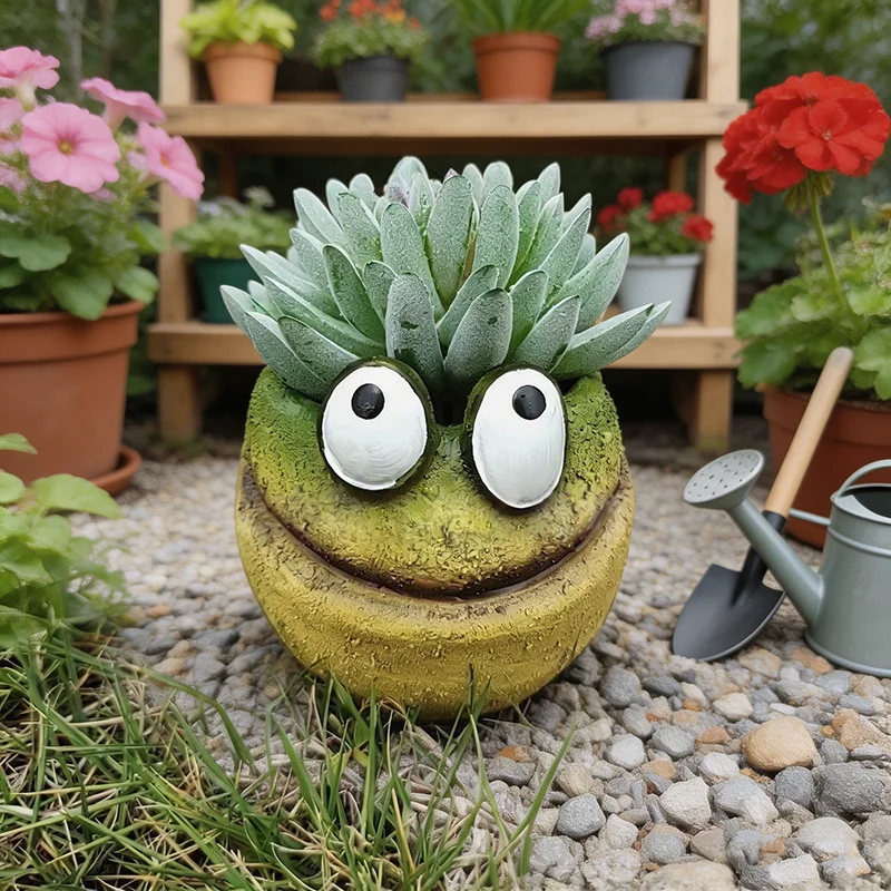Cute Big‑Eyed Frog Resin Planter Garden Figurine Vintage Animal Flower Pot Creative Outdoor Yard Decor Ornament for Potted Plant