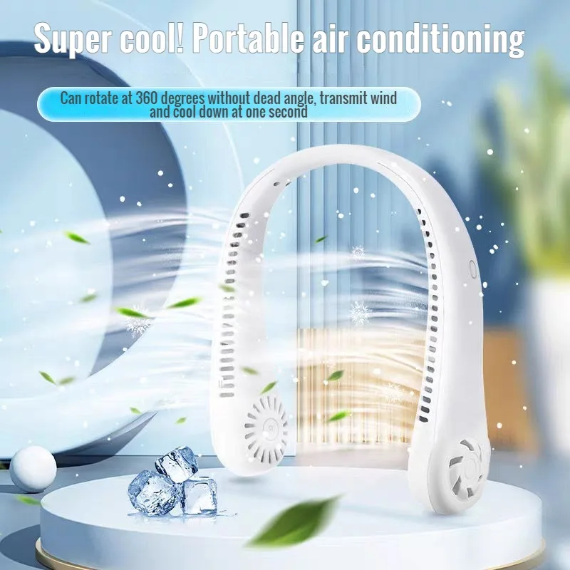 Summer Hanging Neck Fan Portable Portable Small Lazy People Hanging Neck Ear Neck Leafless Cooling Silent Mini Fan Office Sports