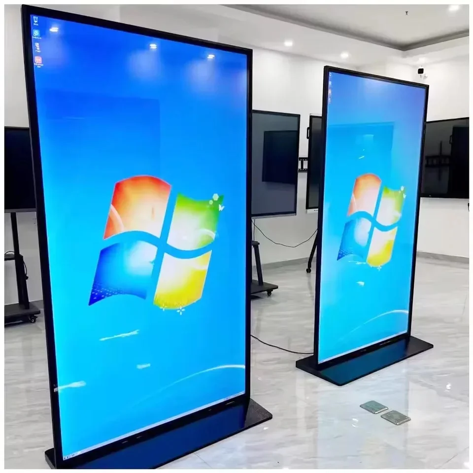 For 43/49/55/75/85 Inch 2K/4K Full HD WiFi Media LCD Advertising -Touch Screen Floor Standing Digital Signage Black