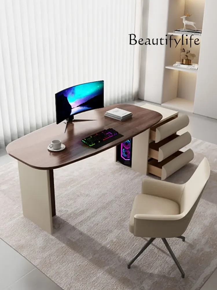 Light luxury modern walnut desk retro style designer study desk premium writing table