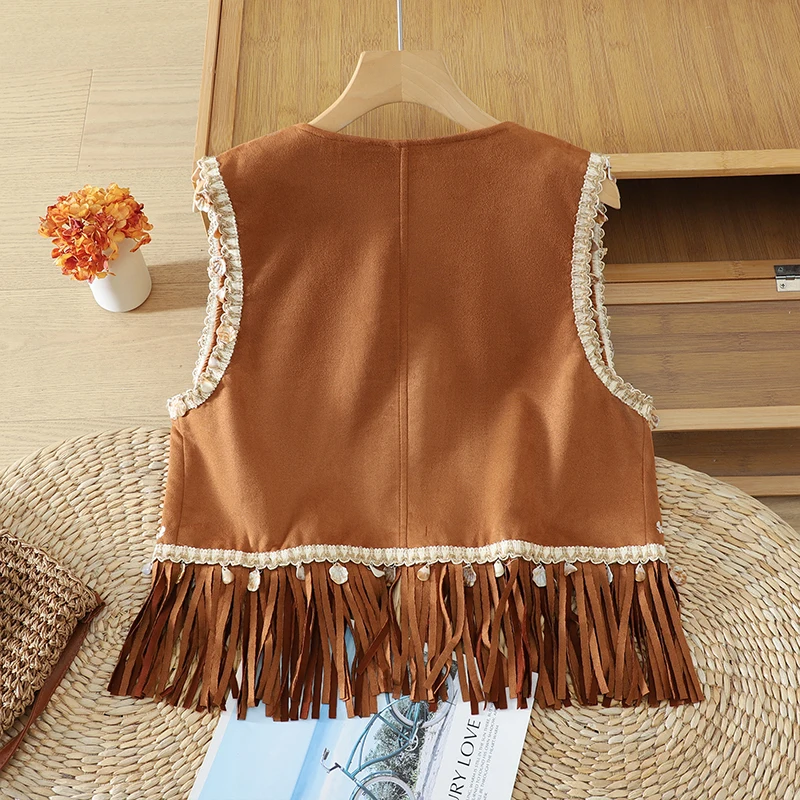 High-End plus Size Women's Suede Vest Jacket V-Neck Sleeveless Top Retro Style Commute Fashion Inner Wear Regular Thickness