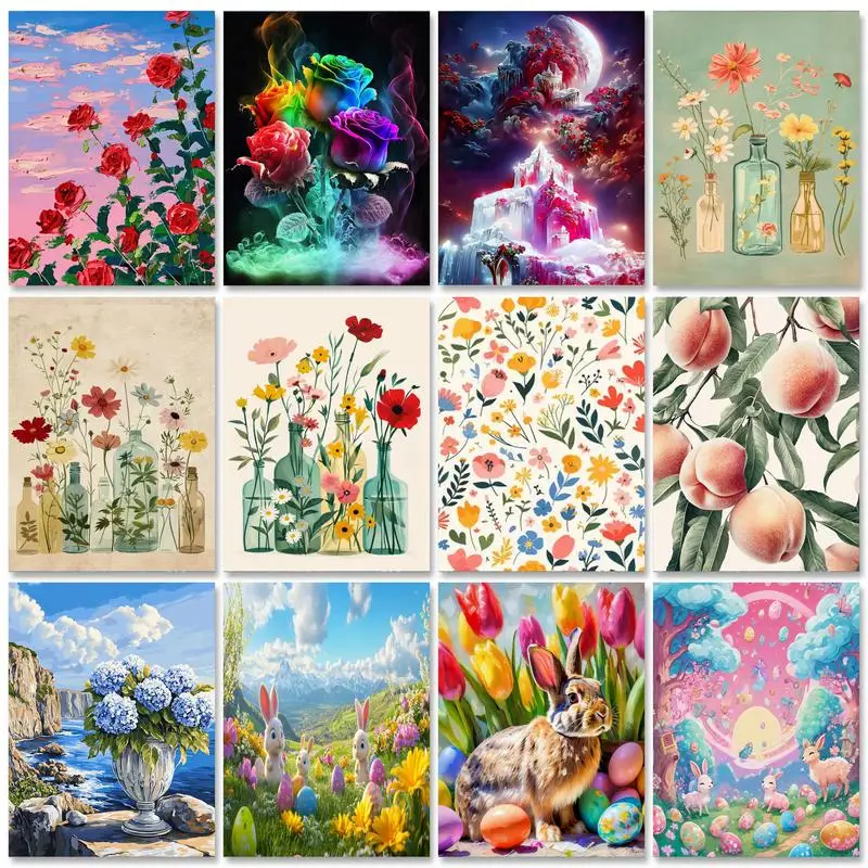 

RUOPOTY Frame Diy Painting By Numbers Handpainted Flowers Paint With Numbers Handmade Diy Crafts For Home Decors