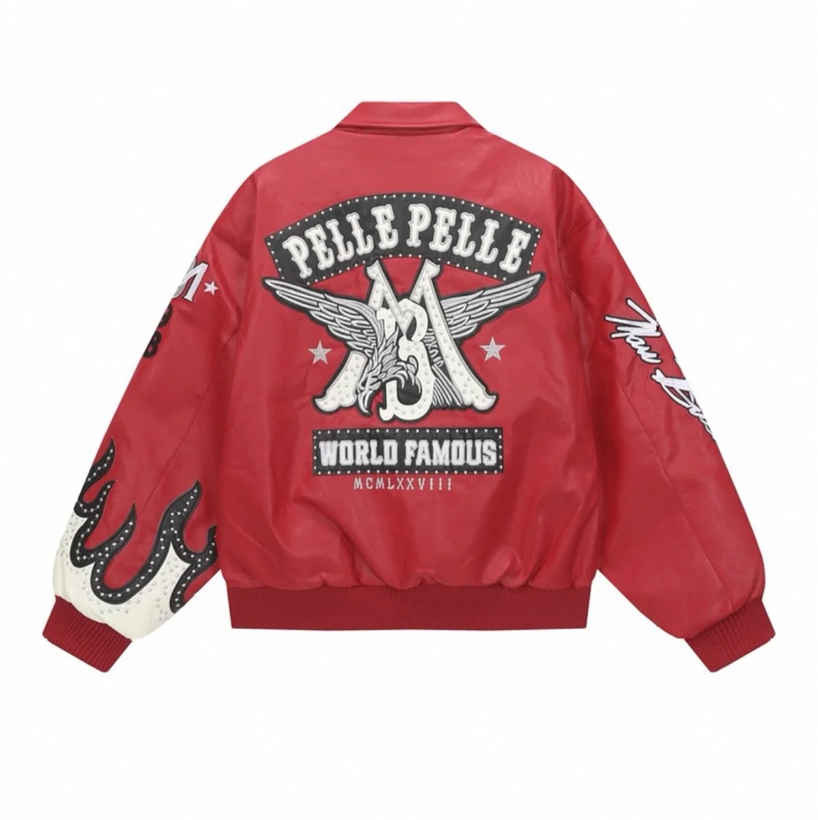 الأمريكية Y2K الشارع نمط الرجعية رسالة مطرزة سترة جلدية الرجال الأحمر المطرزة النسر لهب دراجة نارية سترة برشام معاطف