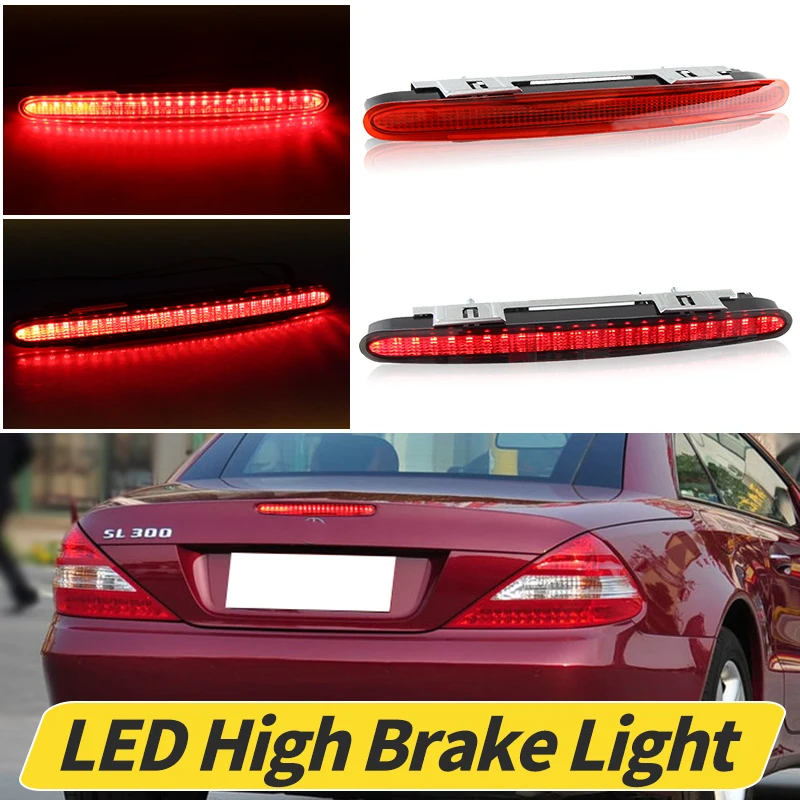 1×for Mercedes-Benz SL-Klasse R230 2001-2012 SL500 SL600 SL63 LED 3rd Brake Light High Level Rear Stop Lamp Taillight Red Smoke