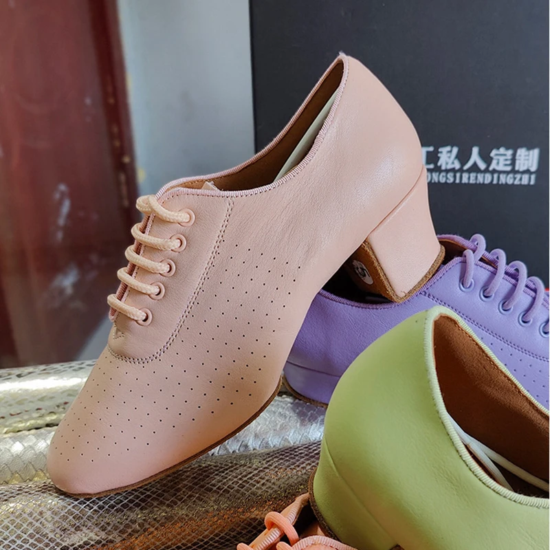 Teacher Shoe Women Latin Dance Shoes Ballroom Ladies Cowhide Modern Jazz Dance Shoes Orange and Green Salsa Dancing Shoes