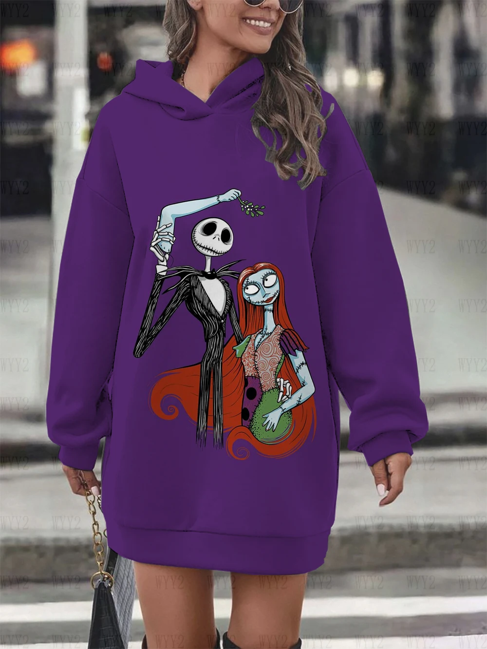 2024 Women\'s Sweatshirt Sweater Christmas Jack Sally Printed Hooded Pullover Fashion Street Style Winter Warm Sweater