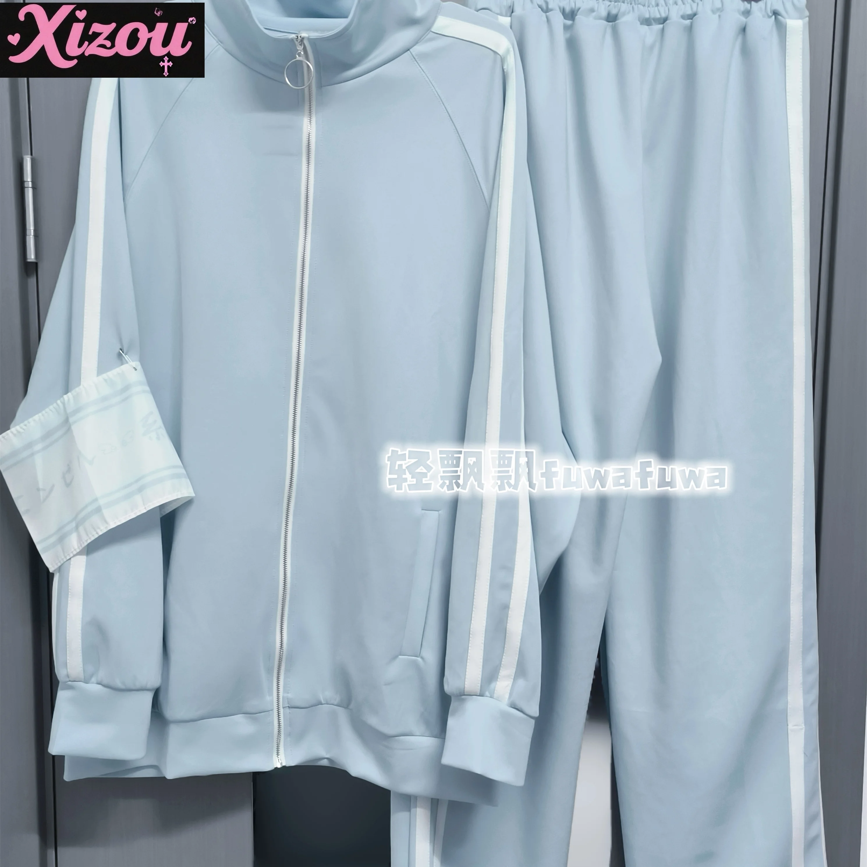 

Японская субкультура Y2k, милая спортивная куртка, шорты, брюки, весна-осень, мягкий милый женский акварельный светло-голубой свободный костюм