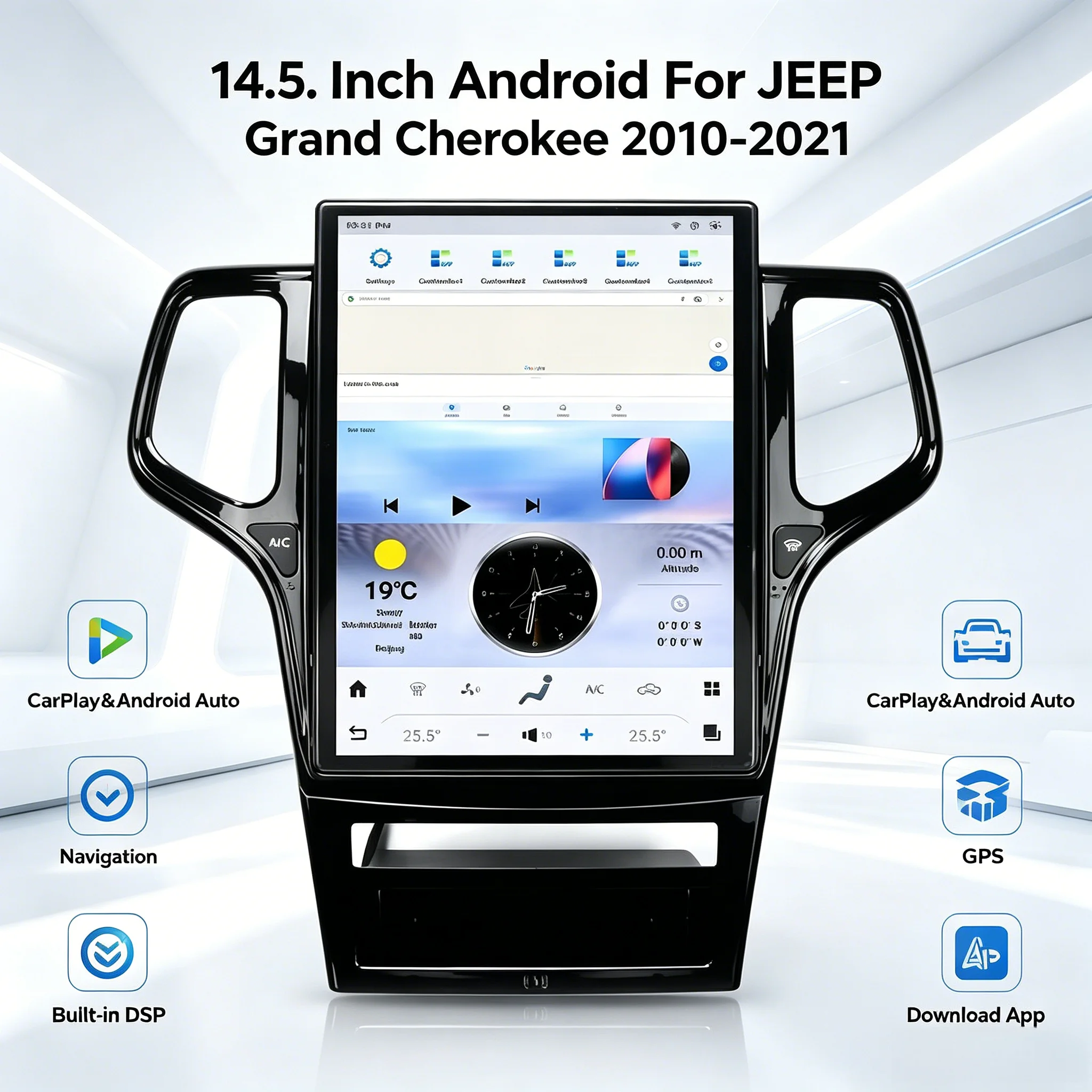 

14.5" CarPlay For Jeep Grand Cherokee 2010-2013 Car Radio Multimedia Player Qualcomm Android 13.0 GPS HD Touch Screen Head Uni