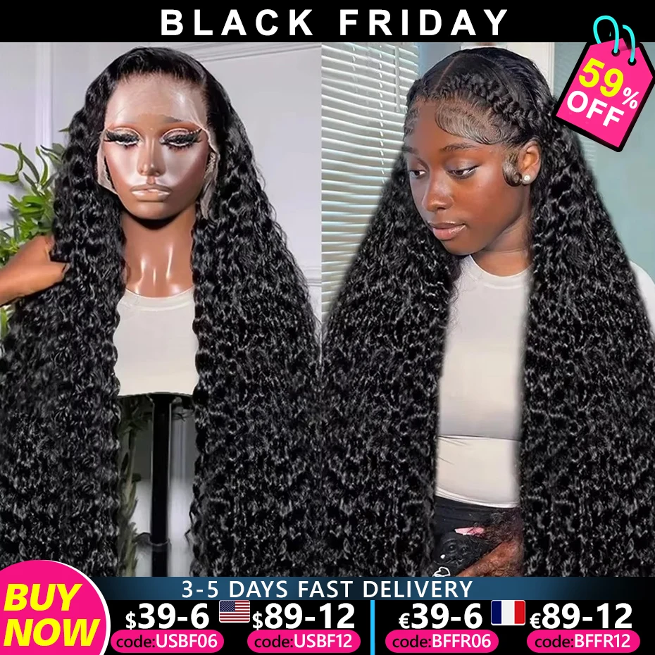 13X4 Transparent Deep Wave Lace Front Wig Curly Human Hair Wigs 36 Inch 13x6 Lace Frontal Wigs For Women  4x4 Lace Closure Wig