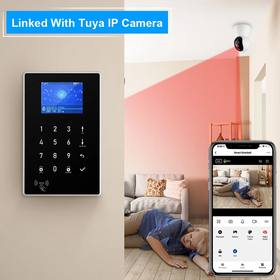 Wsdcam Tuya WiFi GSM Home Security Alarm System Wireless Burglar Alarm Kit With Motion Sensor Work With Alexa & Google