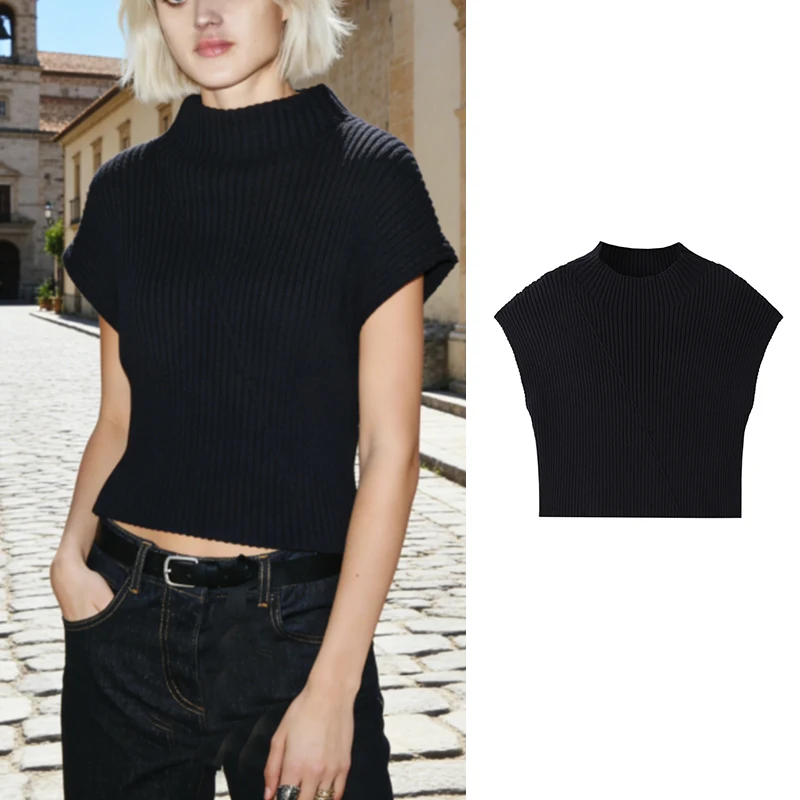 

Tidalyf Knitted Sweater Vest Women's Spring 2026 New Fashion O-neck Elastic Blouses Vest Chic Leisure Holiday Youth Tops Knitted