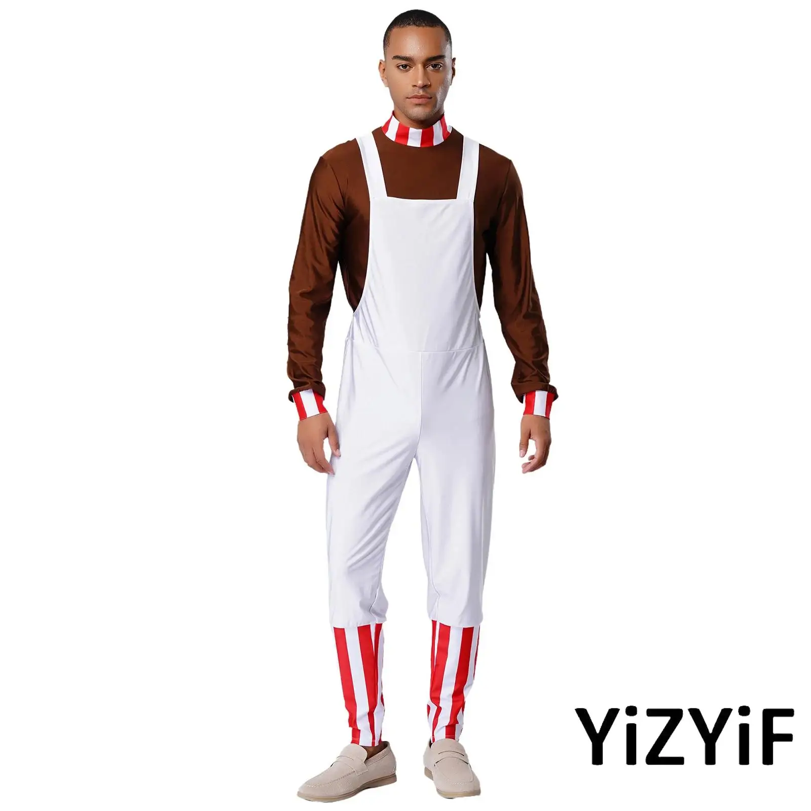 

Men Women Factory Worker Jumpsuit Costume Mock Neck Long Sleeves Color Block Design for Halloween Theme Fancy Dress Ball Party