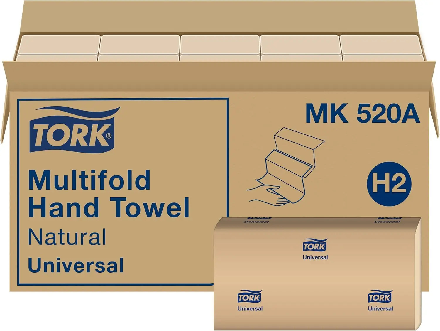 

Многослойные бумажные полотенца для рук, натуральные, 100% переработанные, сертифицированные FSC, совместимые с диспенсерами H2, 16 упаковок по 250 листов