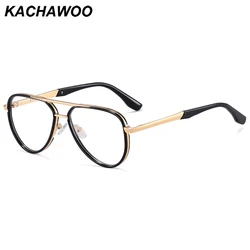 Kachawoo men big frame glasses blue light blocking double bridge tr90 metal glasses frame male spring hinge black clear leopard