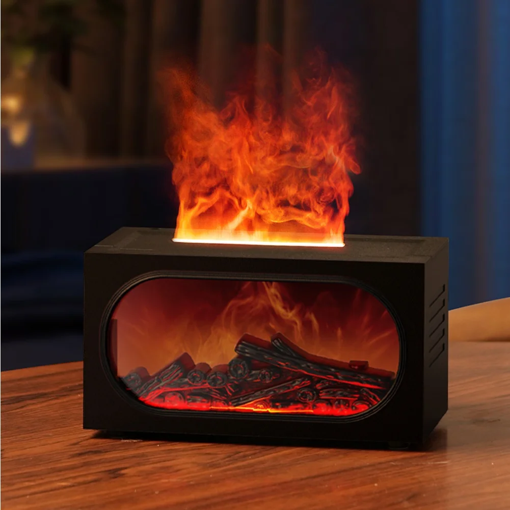 Fireplace Style Aroma Diffuser with Humidifier 140ml Water Tank and Adjustable LED Light for Relaxing Ambiance